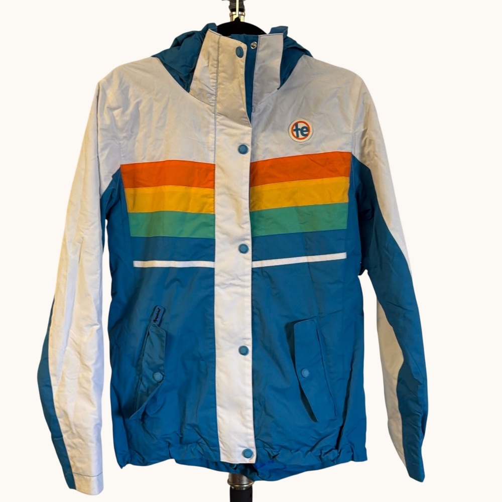 Tipsy Elves Vintage Style Rainbow Stripe Ski / Snowboard Jacket Mens